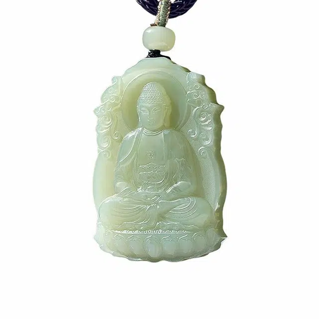 舒杰 经典百搭阿弥陀佛毛衣链 和田玉项链 青白玉 男女同款情侣款