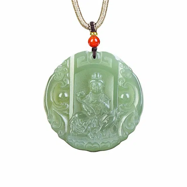 舒杰 国潮风生肖守护神文殊菩萨毛衣链 和田玉项链 青白玉 男女同款情侣款