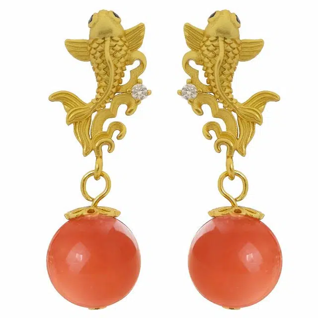 小银匠 鲤鱼圆满鱼新中式复古宫廷古风转运珠 玛瑙 玉石耳环 女款