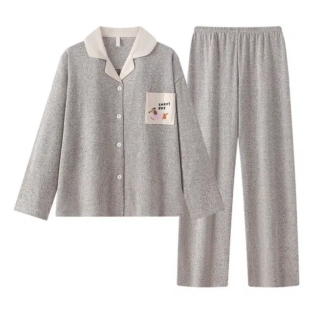 宫蝶 腊肠狗简约长袖休闲卡通家居服可外穿睡衣套装 女款