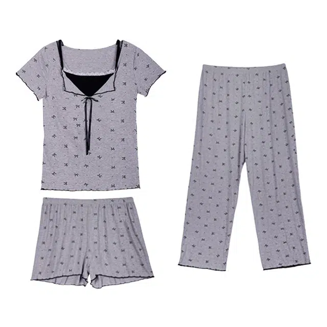 橡柠派 甜美可爱设计感三件套家居服睡衣套装 女款 灰色