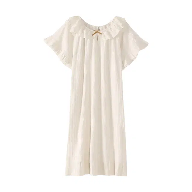 橡柠派 可爱公主风温柔甜美花边带胸垫小清新短袖睡裙 女款 米色