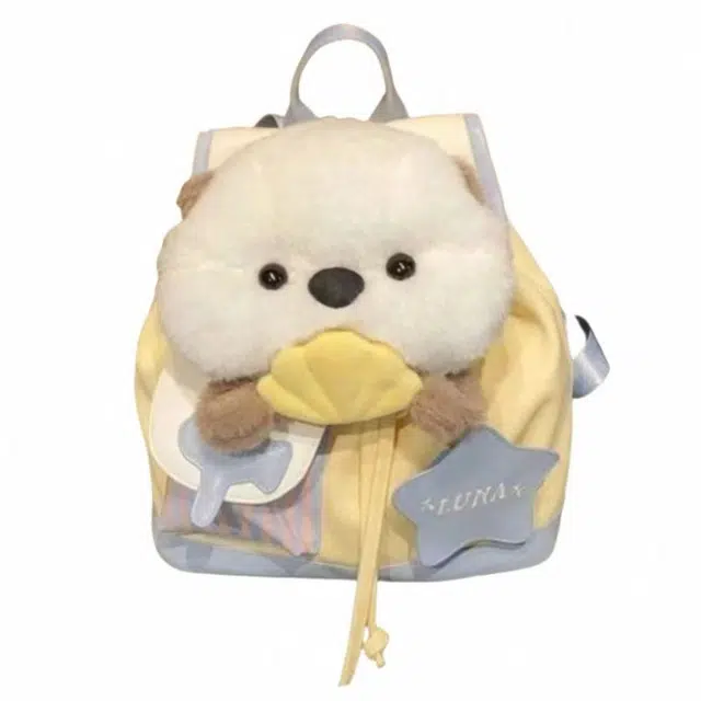 爱尔绅特 可爱大容量小狗帆布校园小众少女心百搭户外旅游背包通勤书包高颜值 复合布 双肩包 男女同款情侣款 黄蓝小狗