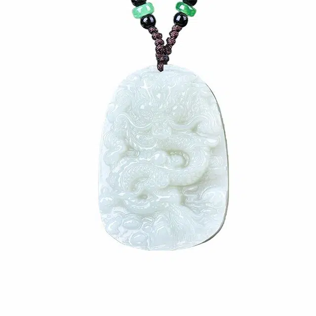 舒杰 中国风经典款吉祥龙牌 和田玉项链 白玉/青白玉 男女同款情侣款
