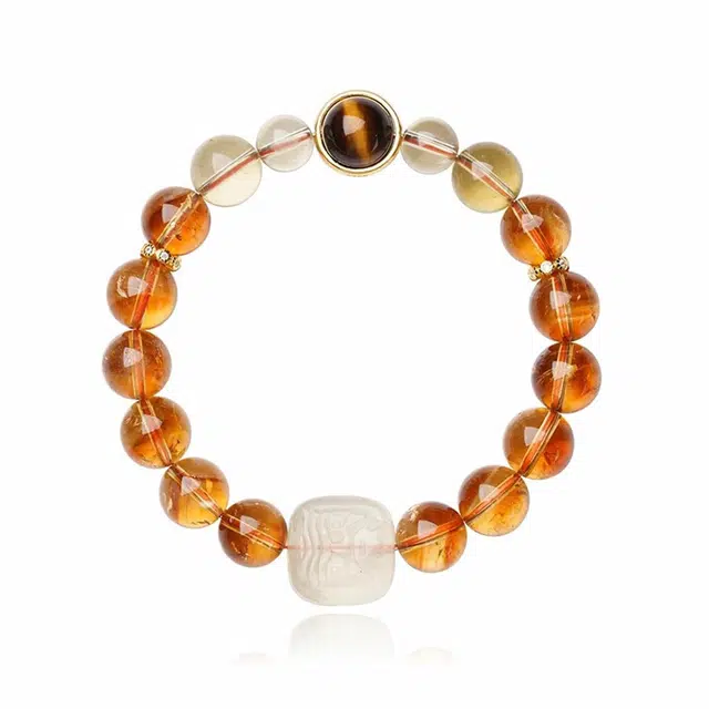 谧月珠宝 吉祥平安 新中式国潮扎基拉姆黄色招财轻奢精致百搭小众设计扎基拉姆转运好运 黄水晶 手串 男女同款情侣款