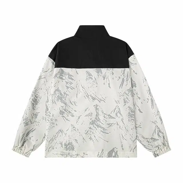 雅鹿 美式山系户外高街潮流雪山纹扎染时尚简约基础款字母印花拼接工装通勤飞行员撞色宽松落肩防风保暖舒适休闲百搭夹克 男女同款