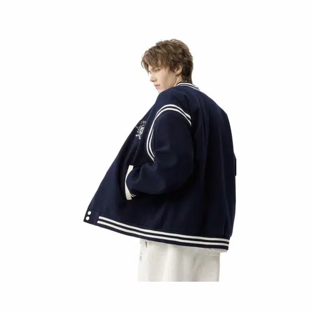 极限涡轮 美式复古字母印花棒球服外套学院风拼接运动刺绣春秋季宽松情侣款撞色夹克 男女同款