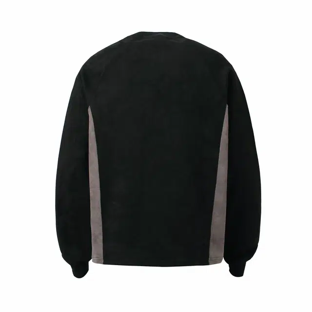 木林森 美式高街复古拼接拼色刺绣字母设计口袋麂皮绒高品质百搭通勤宽松休闲落肩袖圆领卫衣 男女同款