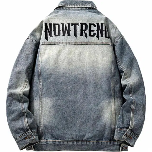 雅鹿 潮流帅气复古潮牌字母刺绣翻领简约基础款户外运动休闲防风保暖水洗牛仔高街风长袖夹克外套 男女同款