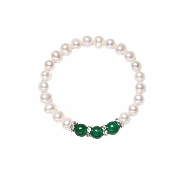 周百福 圆满优雅大方百搭 圆珠圆润透亮 弹力绳手饰 精致贵气 时尚 简约经典款  优雅大气温柔高级感 珍珠 手串 男女同款情侣款