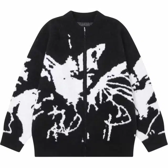 极限涡轮 美式渐变蝴蝶仿貂毛小众设计感图案开衫针织衫 男女同款