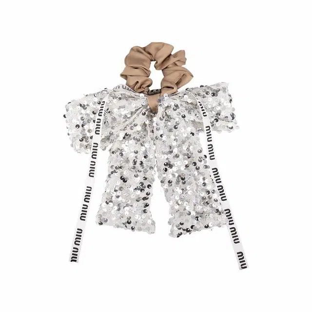 芒果饰品 亮片飘带蝴蝶结缎面 布艺 发圈 女款