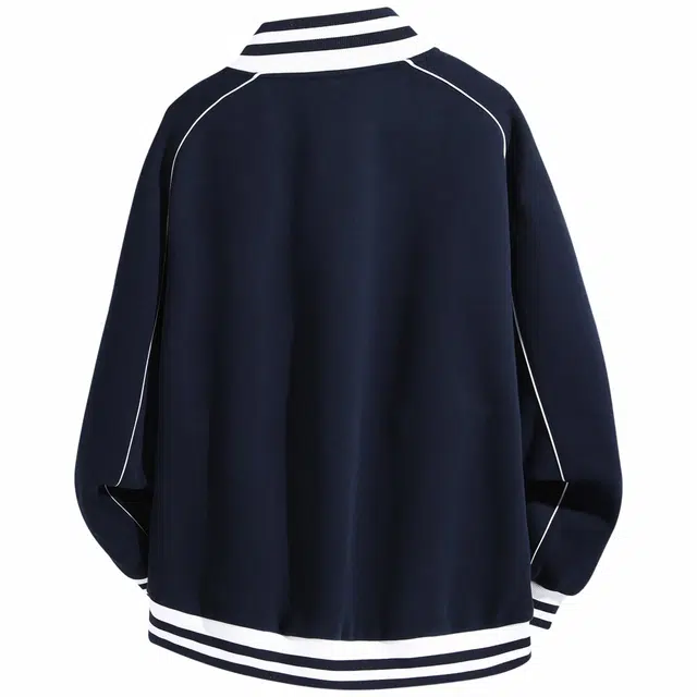 吾皇猫 美式复古基础款英文字母印花无性别穿搭简约百搭拼接设计感插肩袖立领运动开衫夹克 男女同款