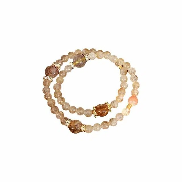 施洛尼 新中式小众复古轻奢简约好运招财暴富时来运转双圈叠戴 能量吸金 招财转运旺事业 财运滚滚 黄水晶 手串 女款