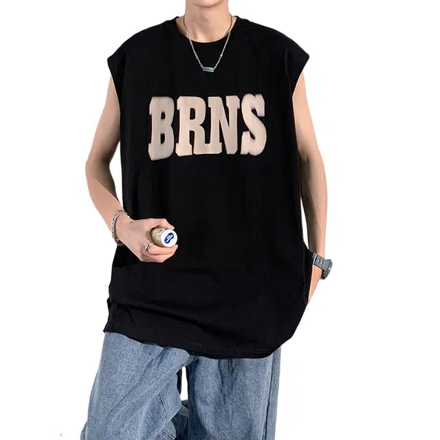 舒适休闲薄款字母印花直筒运动纯棉无袖百搭运动上衣背心 男女同款