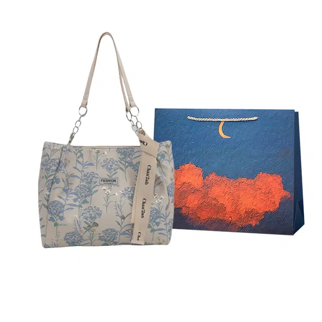 爱尔绅特 时尚花卉休闲 帆布 手提单肩包 女款 湖蓝色