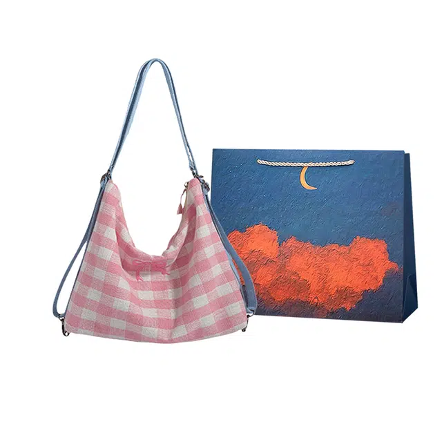 爱尔绅特 韩系甜美格纹蝴蝶结图案设计休闲简约日常通勤时尚百搭多功能 布 双肩包 常规 女款 粉红色/绿色/天蓝色