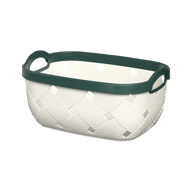 静玲珑 中号仿藤纹塑料镂空收纳箱有盖储物盒衣服收纳盒透气收纳篮筐子整理箱