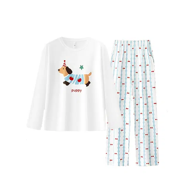 俞兆林 带胸垫卡通高级感长袖可爱家居服可外穿睡衣套装 女款 白色