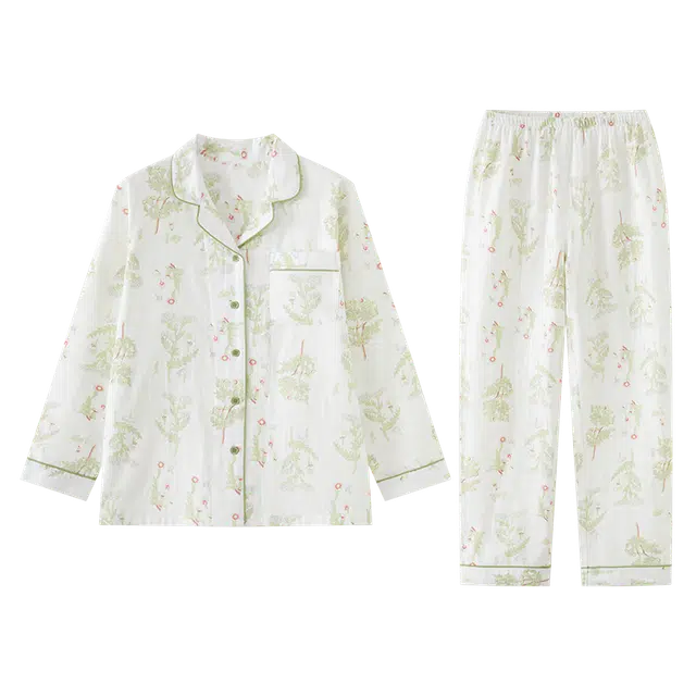 怡吾色 清新印花家居服简约休闲可外穿睡衣套装 女款 米白