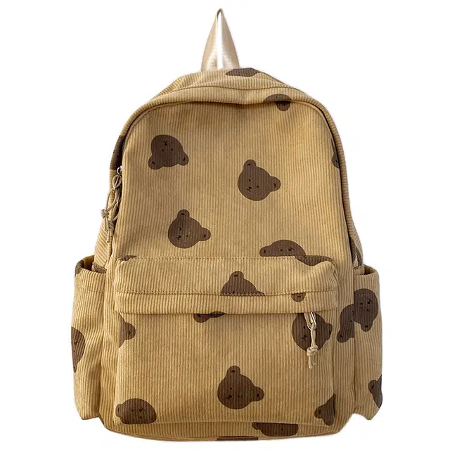 行途 休闲大学生背包高中初中生书包旅行包 灯芯绒 双肩包 常规 男女同款情侣款 小熊/小兔