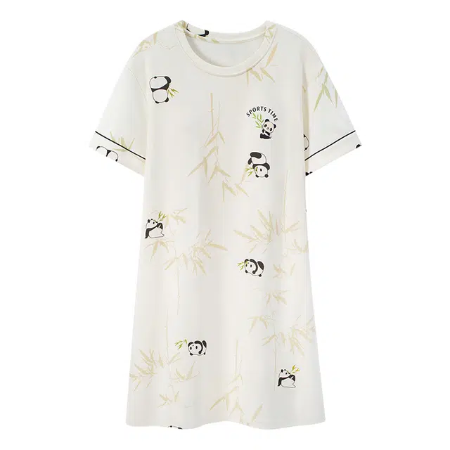 莫代尔 气质舒适百搭轻柔圆领套头短袖亲肤透气细腻宽松可外穿夏季睡裙 女款 杏色