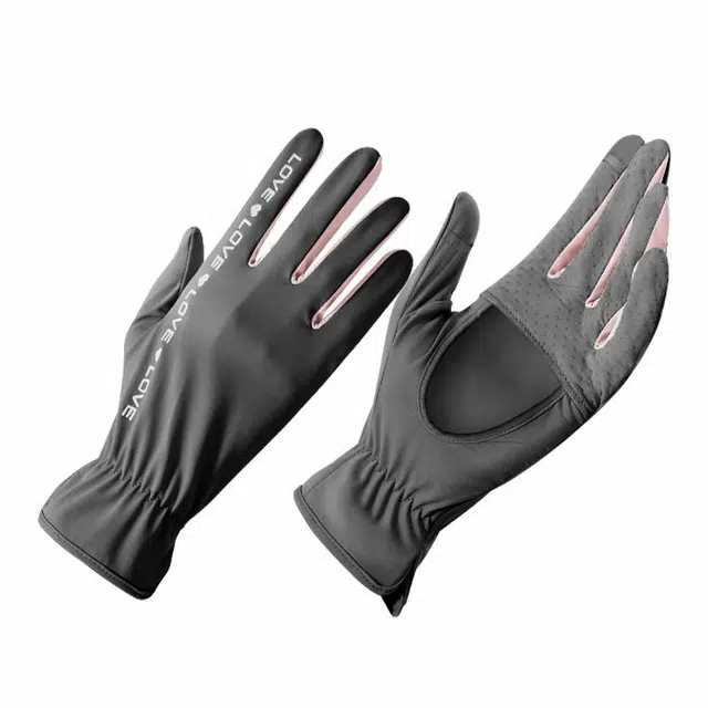 俞兆林 户外出行登山钓鱼运动防紫外线开车骑行透气漏二指触屏凉感 氨纶 防晒手套 女款