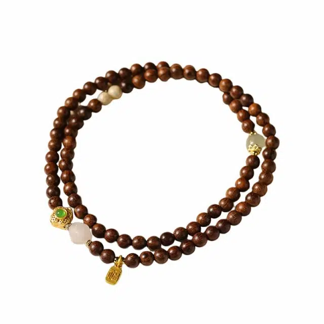 【财源滚滚】 琉堇 轻奢新中式小众国风檀香多圈叠戴森系国潮新中式转运珠 学生#好运 金丝檀木 手串 男女同款情侣款