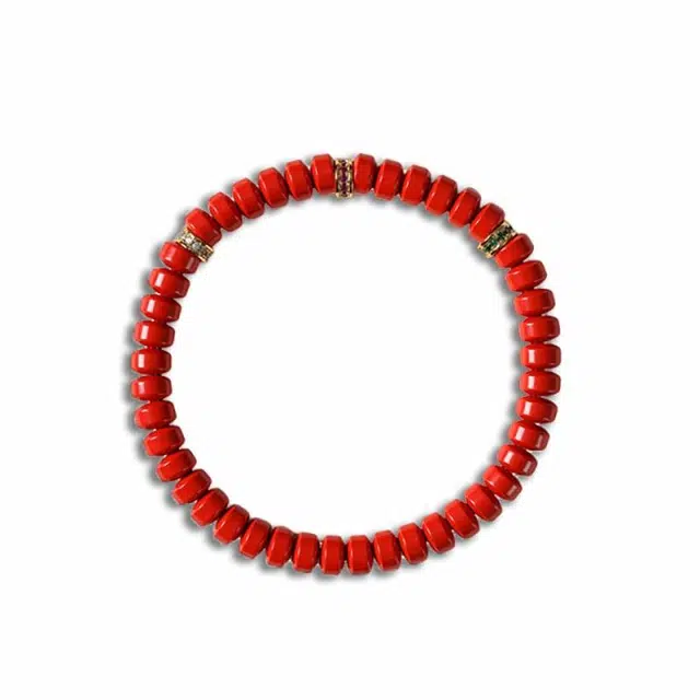 琉堇 国风药片赤焰晶心前程似锦考神附体中国红转运珠#好运发财暴富文玩 再造辰砂朱砂 玉石手串 男女同款情侣款