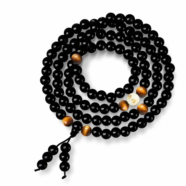 京华录 流通代请国潮新中式招财纳福转运珠文玩佛珠复古六字真言盘玩串珠#好运 黑曜石 玉石手串 男女同款情侣款