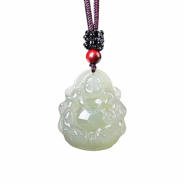 舒杰 本命年弥勒佛 和田玉项链 青白玉 男女同款情侣款