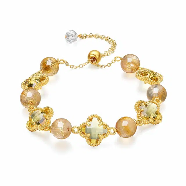 翠雅金楼 叠戴四叶草腕饰 黄阿塞幸运草时来运转诸事顺遂有钱花新中式国潮吸金招财#好运 黄 水晶 手串 女款