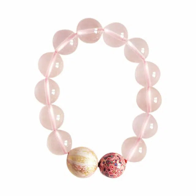 龙弗 【发财被爱】招桃花招正缘暴瘦暴富暴桃花粉嫩少女心小众设计经典时尚高级感手饰爱情之石圆圆满满 粉水晶 手串 女款