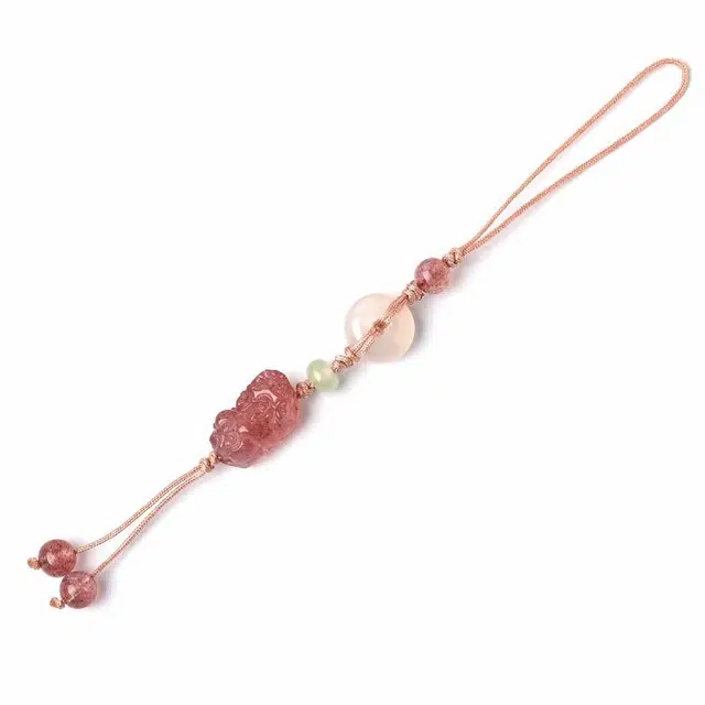 【"莓”烦恼】 灵菲 小众粉色平安扣貔貅挂件 桃花朵朵新中式转运珠平安幸运招财纳福#好运 草莓晶 水晶吊坠 男女同款情侣款