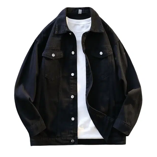 寻星记 美式高街风百搭休闲长袖上衣 多口袋纯色翻领设计牛仔外套 男女同款