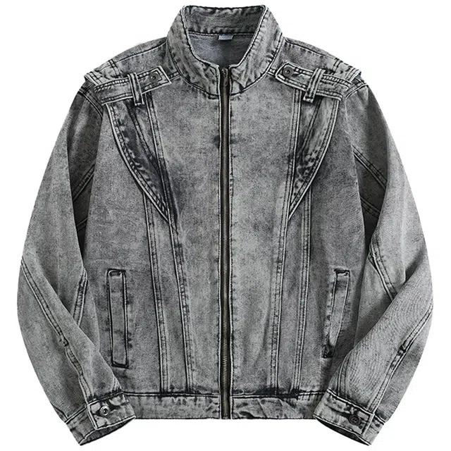 高街潮流美式复古重工水洗拼接休闲工装风夹克上衣牛仔外套 男款