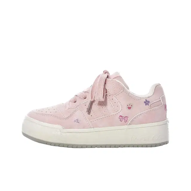 小鹿米利 小众拼色印花学生面包鞋 甜美清新百搭 包裹性防滑耐磨 低帮 板鞋 女 粉色