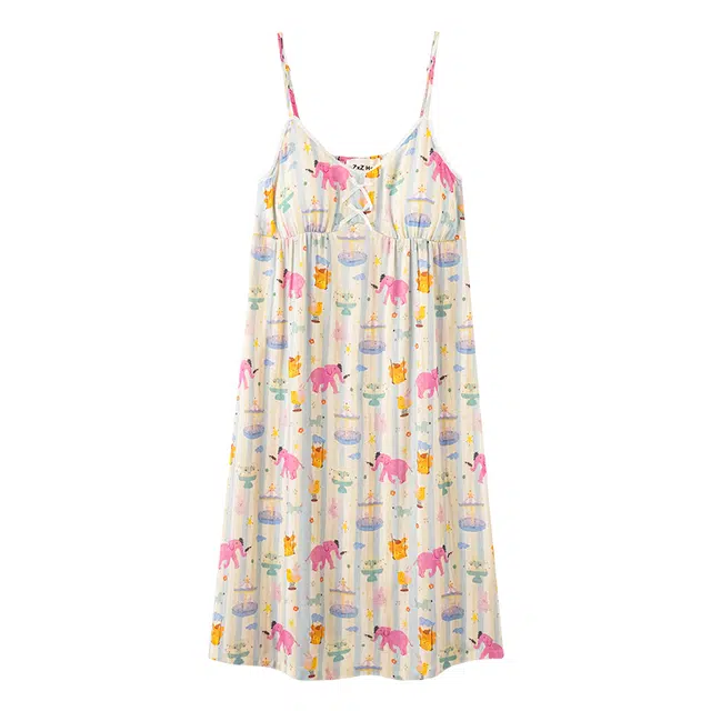 侘町 宅在家系列 卡通柔软透气亲肤无袖睡裙 女款 图片色