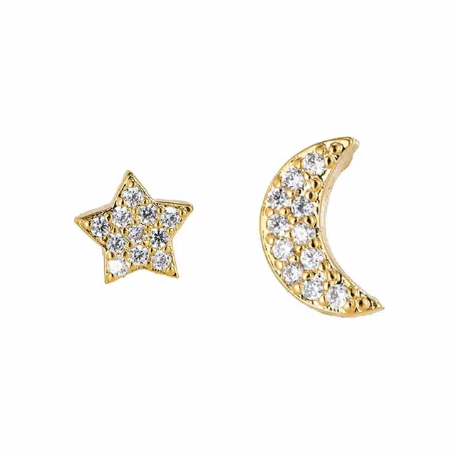 前方大荒野 镶钻星月耳饰浪漫月牙梦幻星辰闪耀精致小巧轻奢高级感时尚小众设计独特气质时髦日常通勤休闲百搭 锆石 耳钉 女款