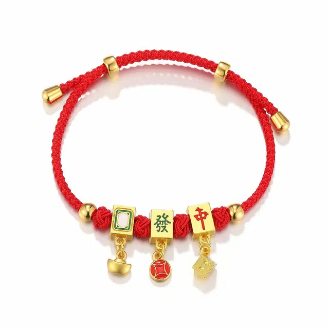 珂里 国潮新中式麻将手绳本命年蛇年喜庆红色手绳百搭可调节 合金 手链 女款