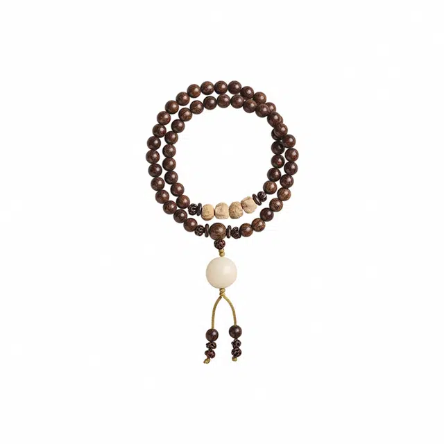 京华录 乙巳蛇年流通代请国潮新中式双圈叠戴文艺气质手持文玩佛珠百香籽禅意森系旗袍汉服配饰#好运 金丝檀木 木作手串 男女同款情侣款