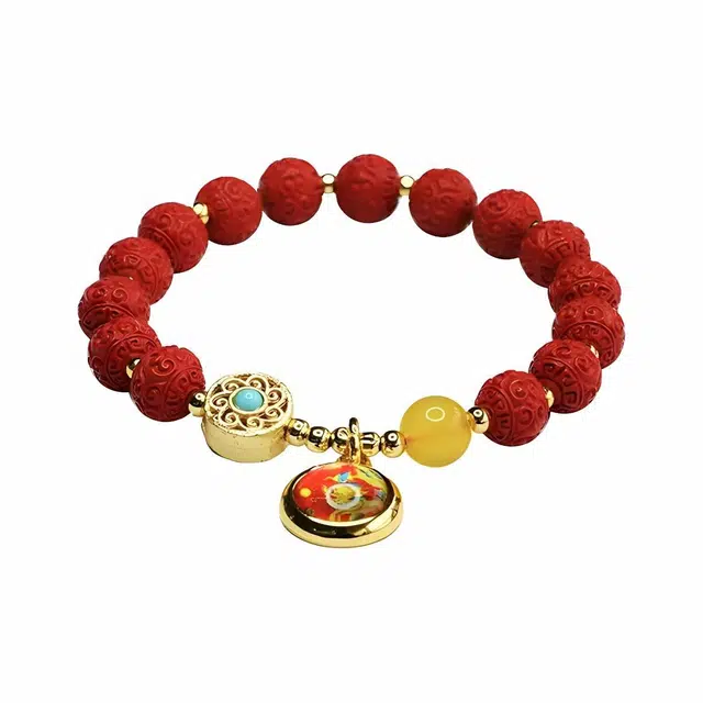 京华录 乙巳蛇年流通代请国潮新中式回纹珠龙牌招财纳福逆天改命转运珠复古民族风文玩佛珠 再造辰砂朱砂 手串 男女同款情侣款