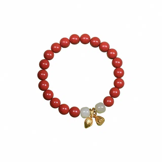 京华录 国潮新中式招桃花转运珠复古小众轻奢两世欢情意绵绵#好运 再造辰砂朱砂 玉石手串 男女同款情侣款