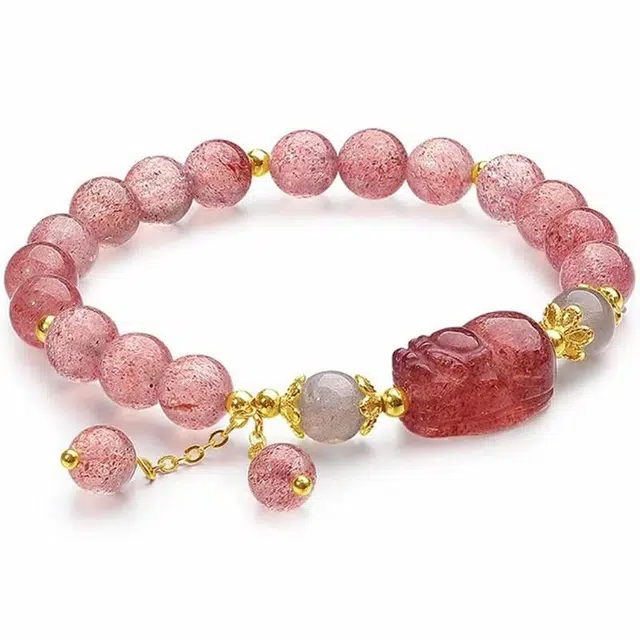 陌阡雪 【发财被爱 好运常在】新中式国潮招财貔貅招正缘桃花 轻奢甜美风高级感气质百搭#好运 草莓晶 水晶手串 男女同款情侣款