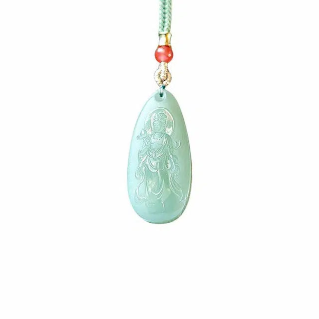舒杰 中式民族风转运本命观音 和田玉项链 青白玉 男款