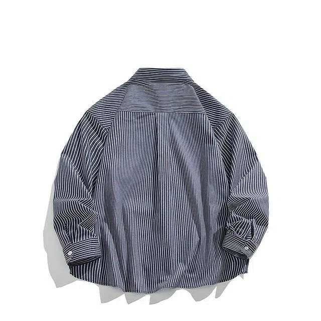 轻迎 春季高品质条纹复古大码长袖外套衬衫 男款