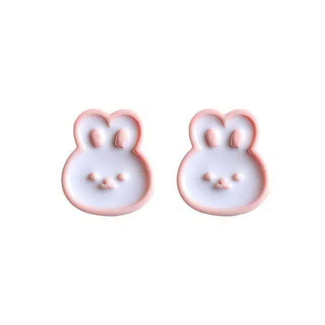 前方大荒野 粉白小兔田园森系小清新文雅温柔萌趣可爱迷人日韩甜美潮流时尚小众设计日常百搭精致小巧 滴油 耳钉 女款