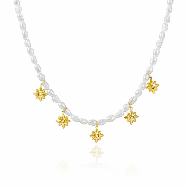 品彩 八芒星 小米珠锁骨链正品 甜美童话风  年轻气质高级感 淡水珍珠 项链 女款