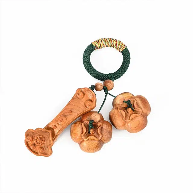 天纵 【事事如意】本命年国风复古创意文玩挂饰  实木雕刻柿子如意 随身盘玩携带吉祥物汽车包包钥匙扣 崖柏 木作把件 男女同款情侣款
