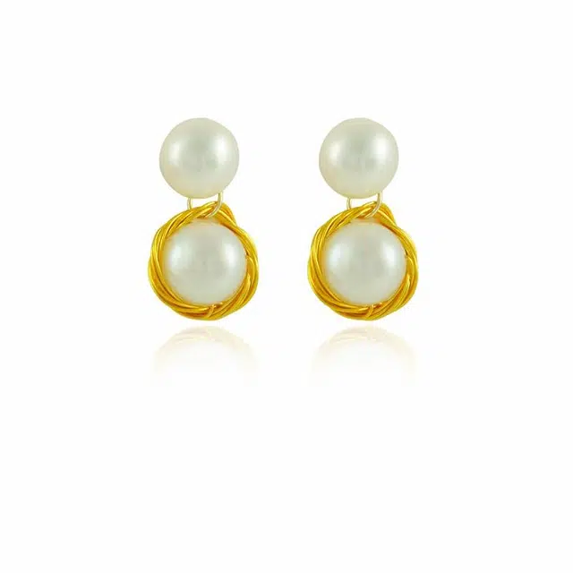 品彩 绕线双珠馒头珠 个性时尚 年轻百搭 淡水珍珠 耳环 女款